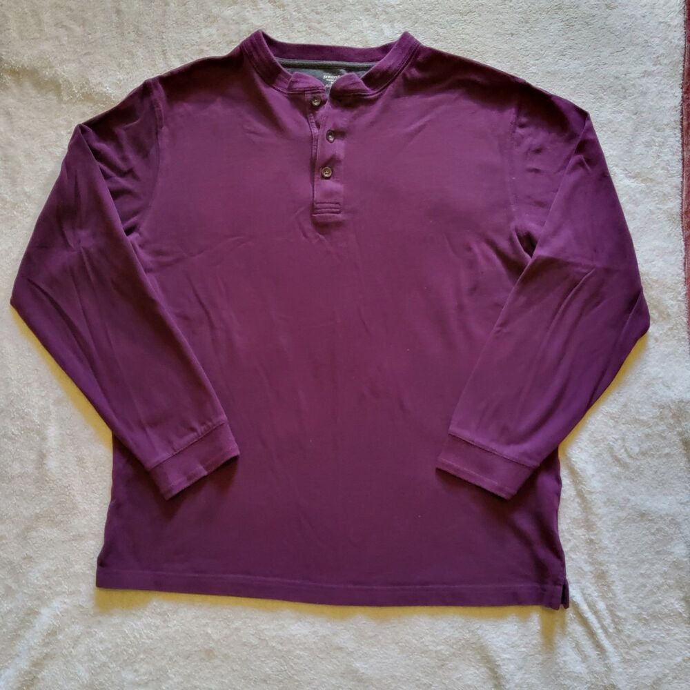 St John's Bay Long Sleeve Shirt Men's Medium Sueded Jersey Cotton Burgundy